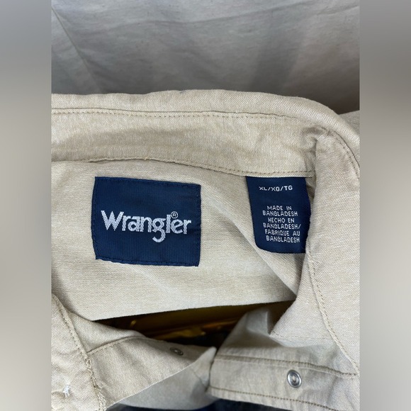 Wrangler Men's Long Sleeve Western Snap Front Shirt XL Beige Cotton Pearl Snap - Picture 2 of 4